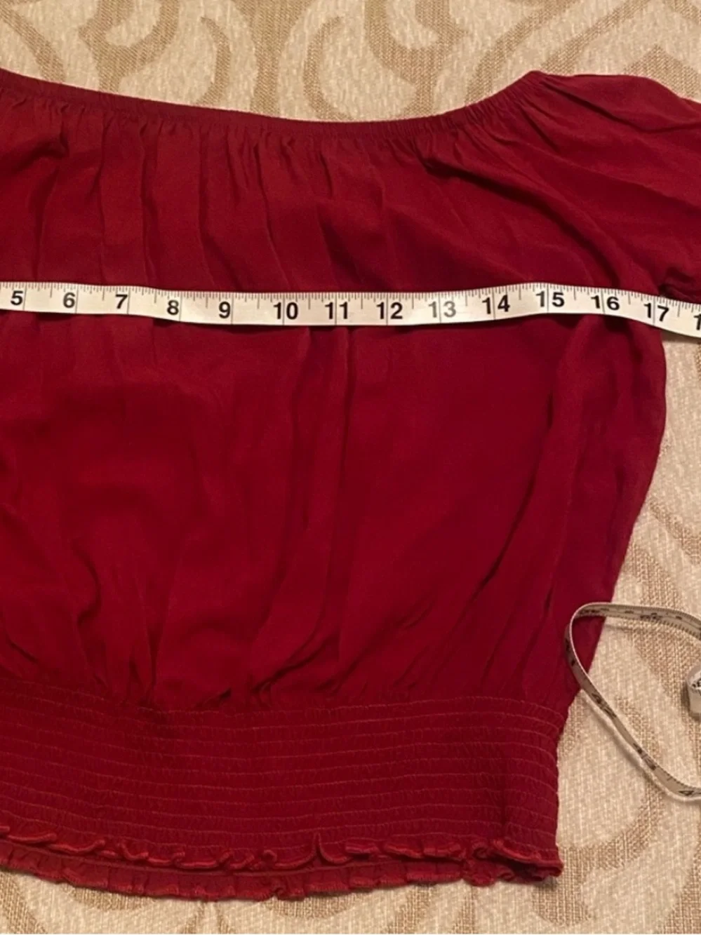 Living Doll Red Off Shoulder Boho Peasant Blouse Small